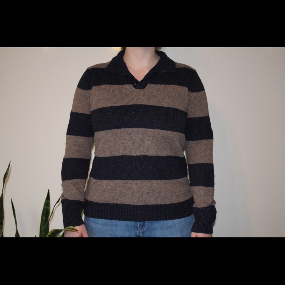Striped sweater with button up top